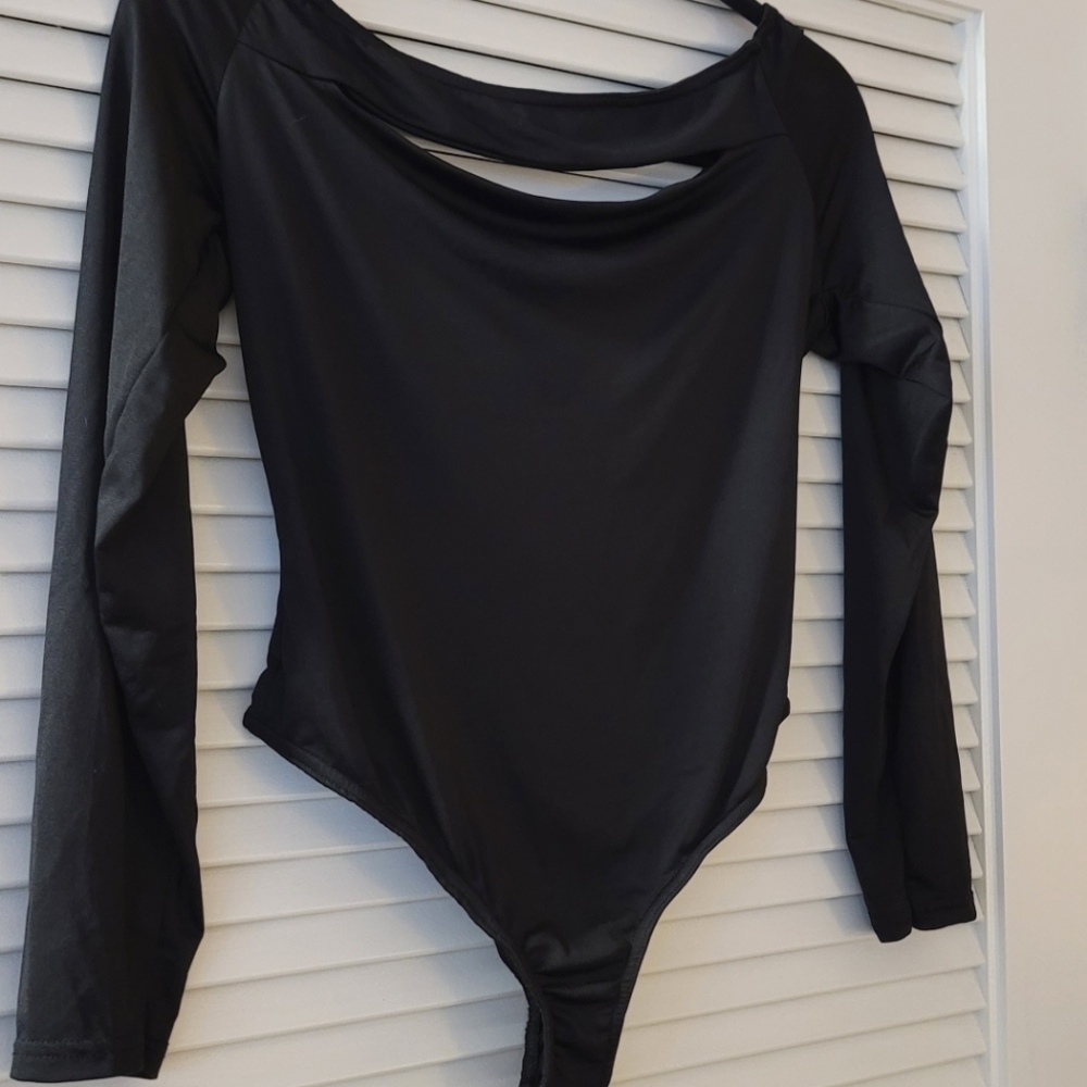 Nasty Gal Black Long Sleeve Cutout Bodysuit